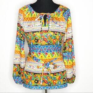 Vintage Jane Holly colorful stripe floral belted top size 12 or Large